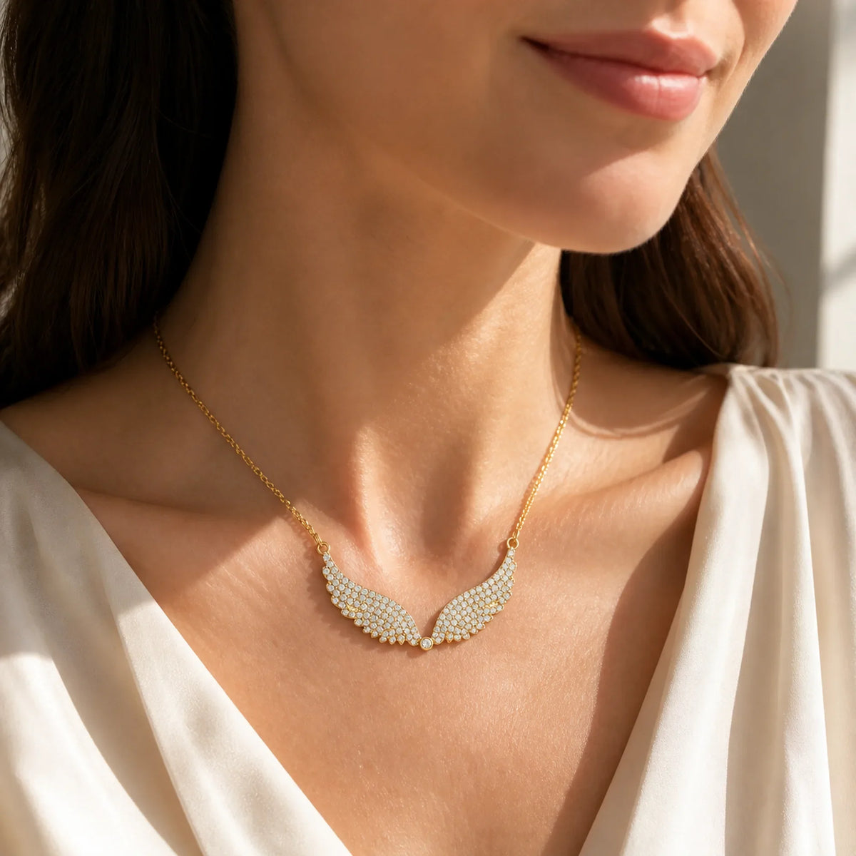 Selunyra Angel Wing Necklace wearing image 1
