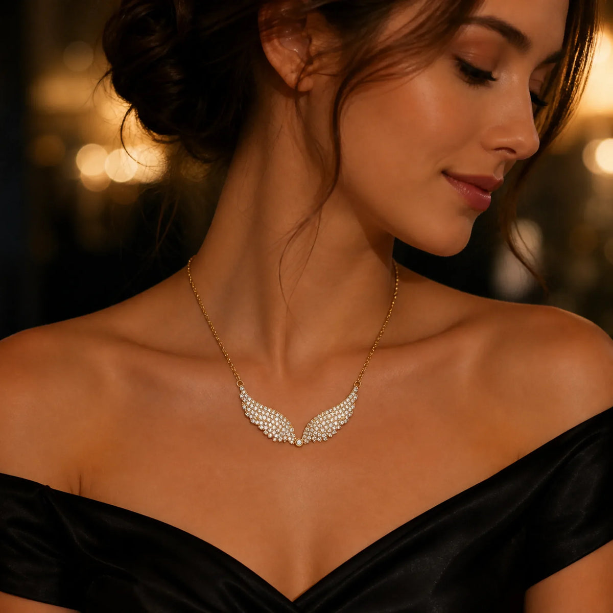 Selunyra Angel Wing Necklace wearing image 2