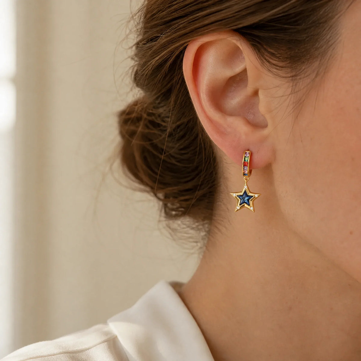 Selunyra Opal Star Earrings wearing image 1