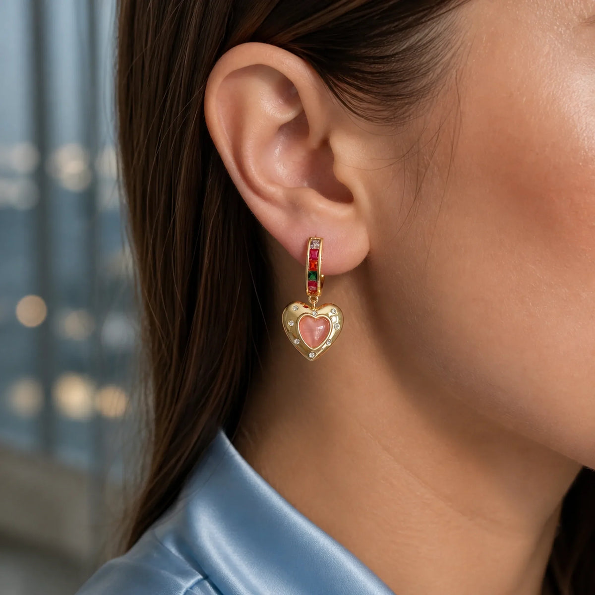 Selunyra Opal Star Earrings wearing image 2
