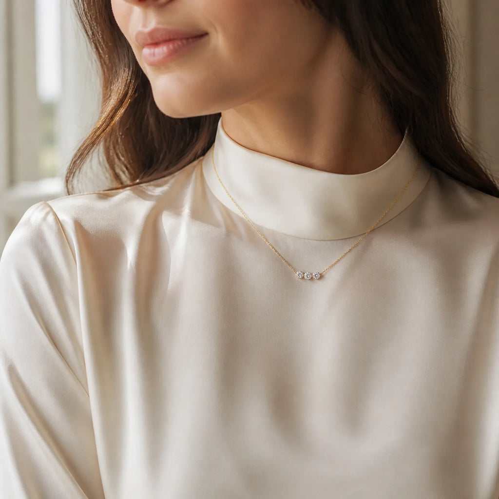 Selunyra Round Diamond Necklace worn styling view 1