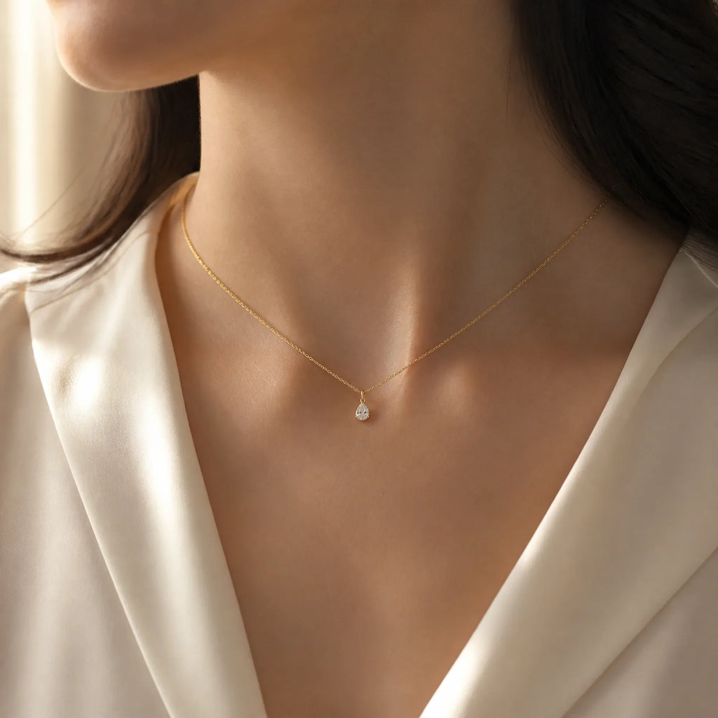 Selunyra Oval Diamond Necklace worn styling view 1