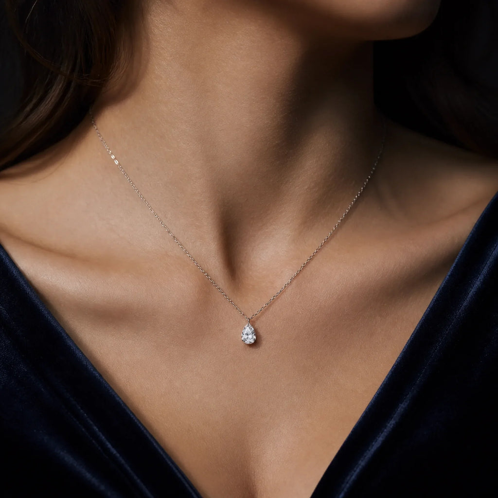 Selunyra Oval Diamond Necklace worn styling view 2