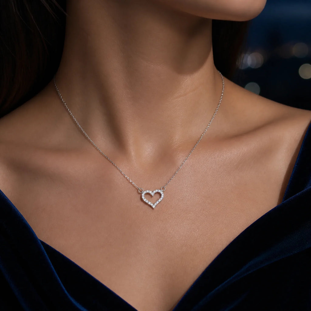 Selunyra Diamond Heart Necklace wearing image 2