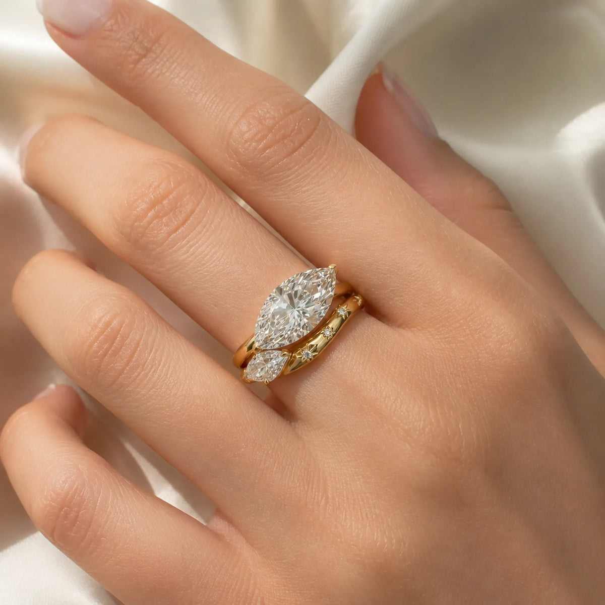 Selunyra Marquise Love Stackingring worn styling view 1