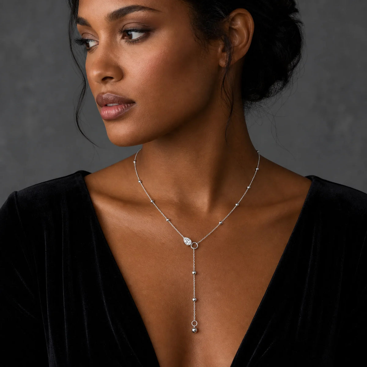 Selunyra Oval T Necklace worn styling view 2