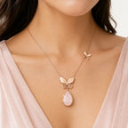 Selunyra Rose quartz Necklace worn styling view 1