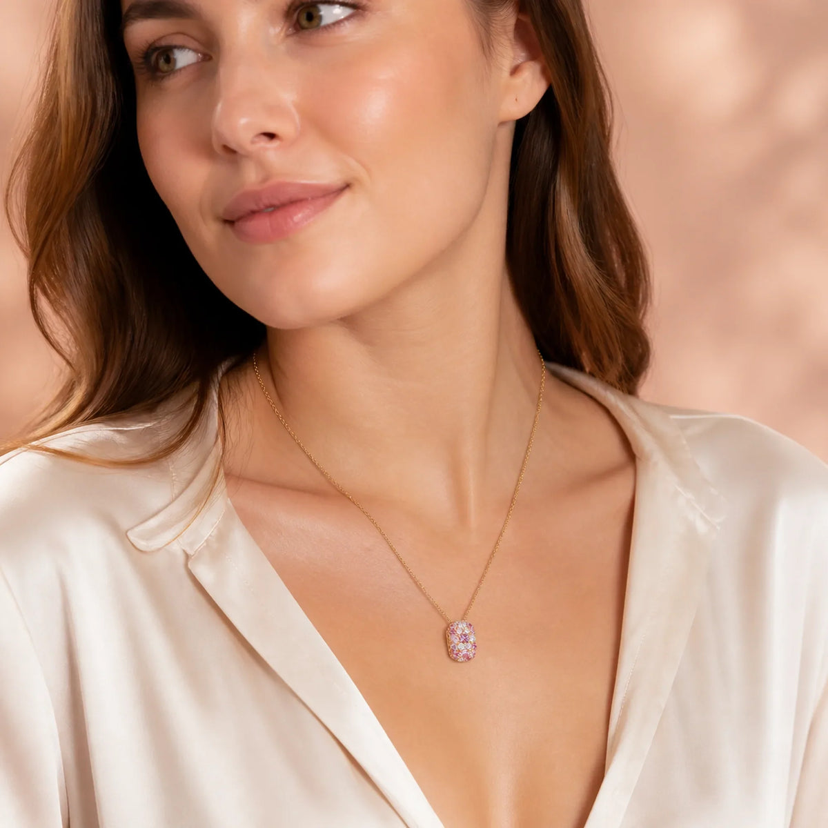 Selunyra Alma necklace worn with cream styling