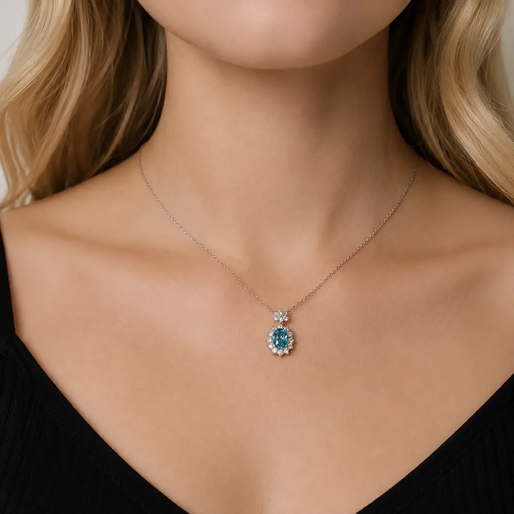 Selunyra Aquamarine D Necklace model close-up