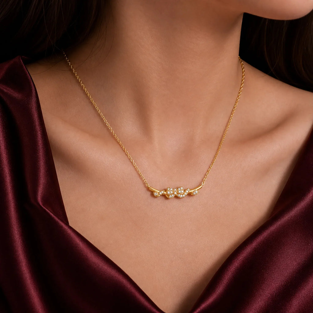 Selunyra Aurora Bow Necklace worn on neck 2