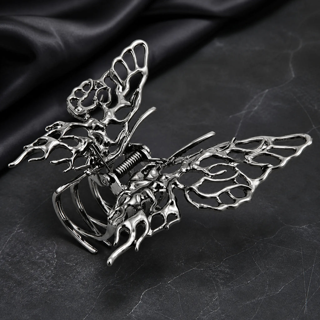 Selunyra Big Butterfly Claw Clip in polished silver tone