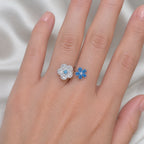 Selunyra Blue Double Flower Ring worn on hand 1