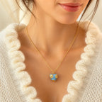 Selunyra Blue Heart necklace worn by model