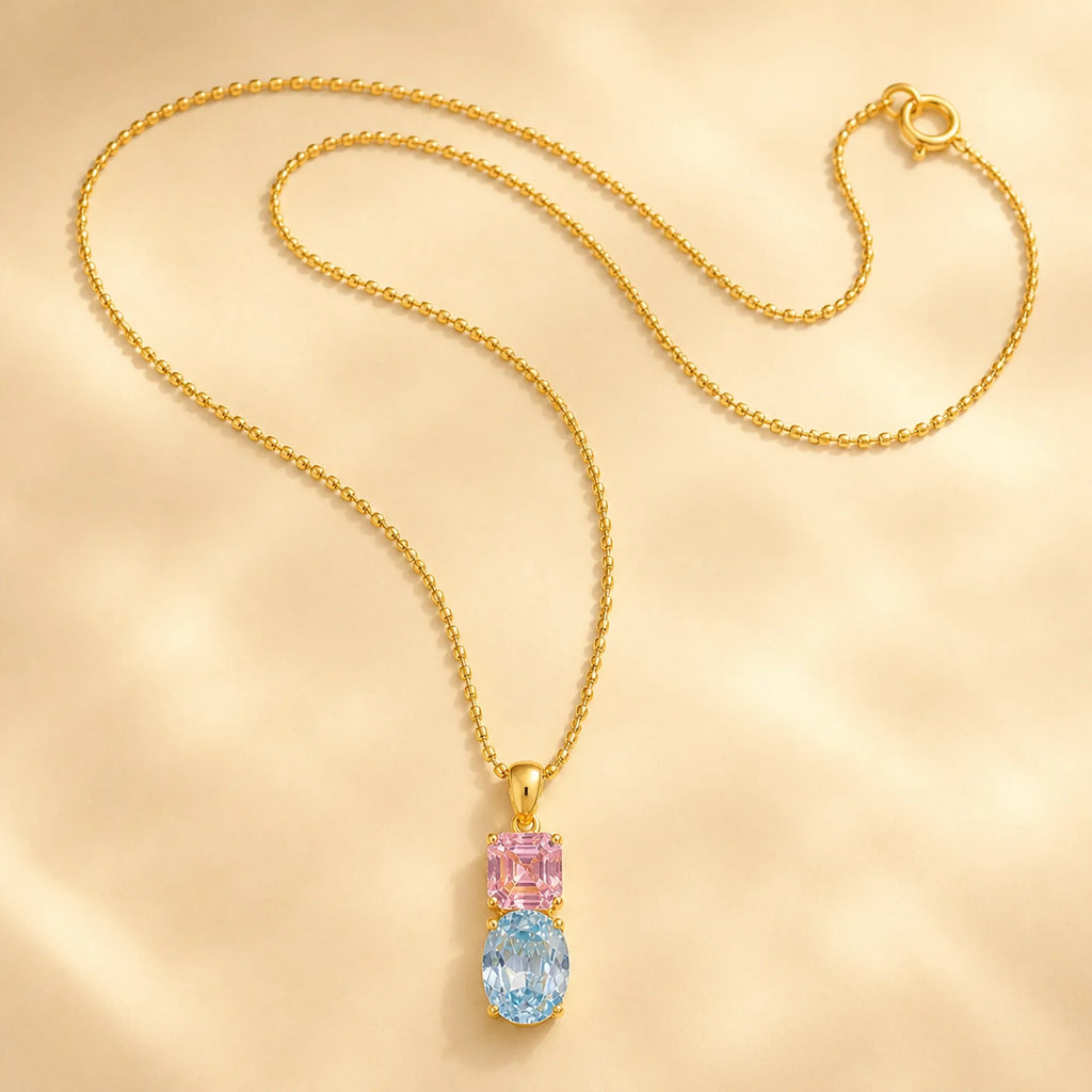 Selunyra Blue and Pink gold two-stone necklace