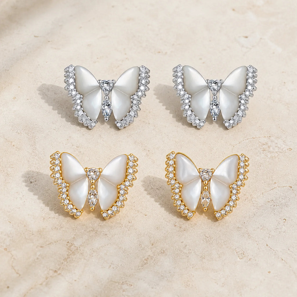 Selunyra Butterfly Earrings in silver and gold