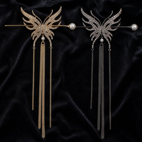 Selunyra gold and black rhinestone butterfly hair sticks