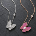 Selunyra butterfly necklaces in silver and pink rose gold