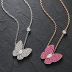 Selunyra butterfly necklaces in silver and pink rose gold