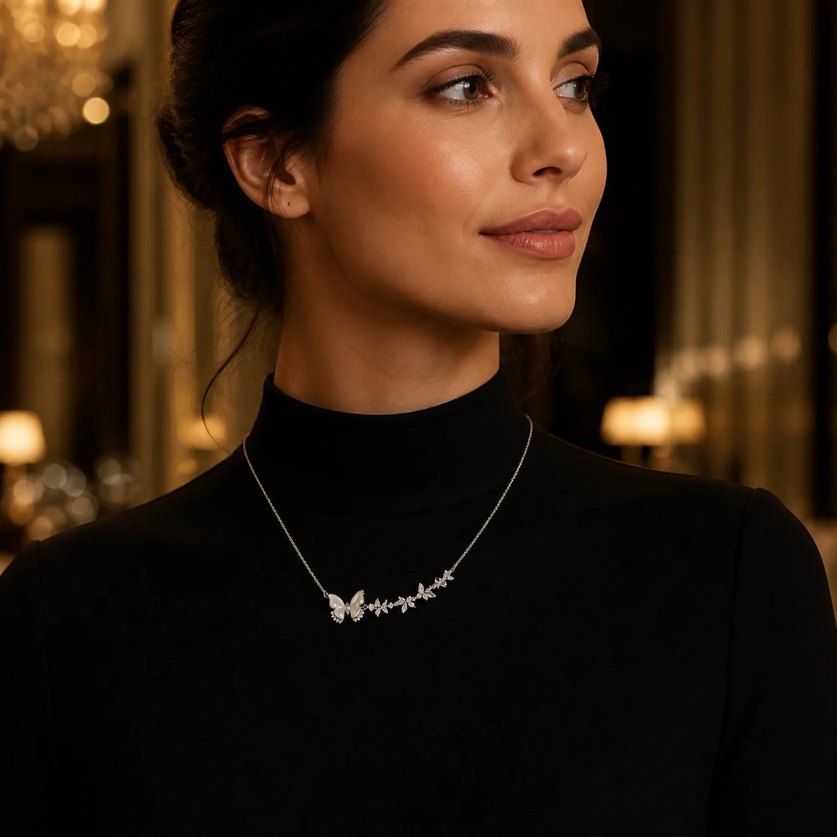 Selunyra Butterfly Necklace Y evening high-neck styling