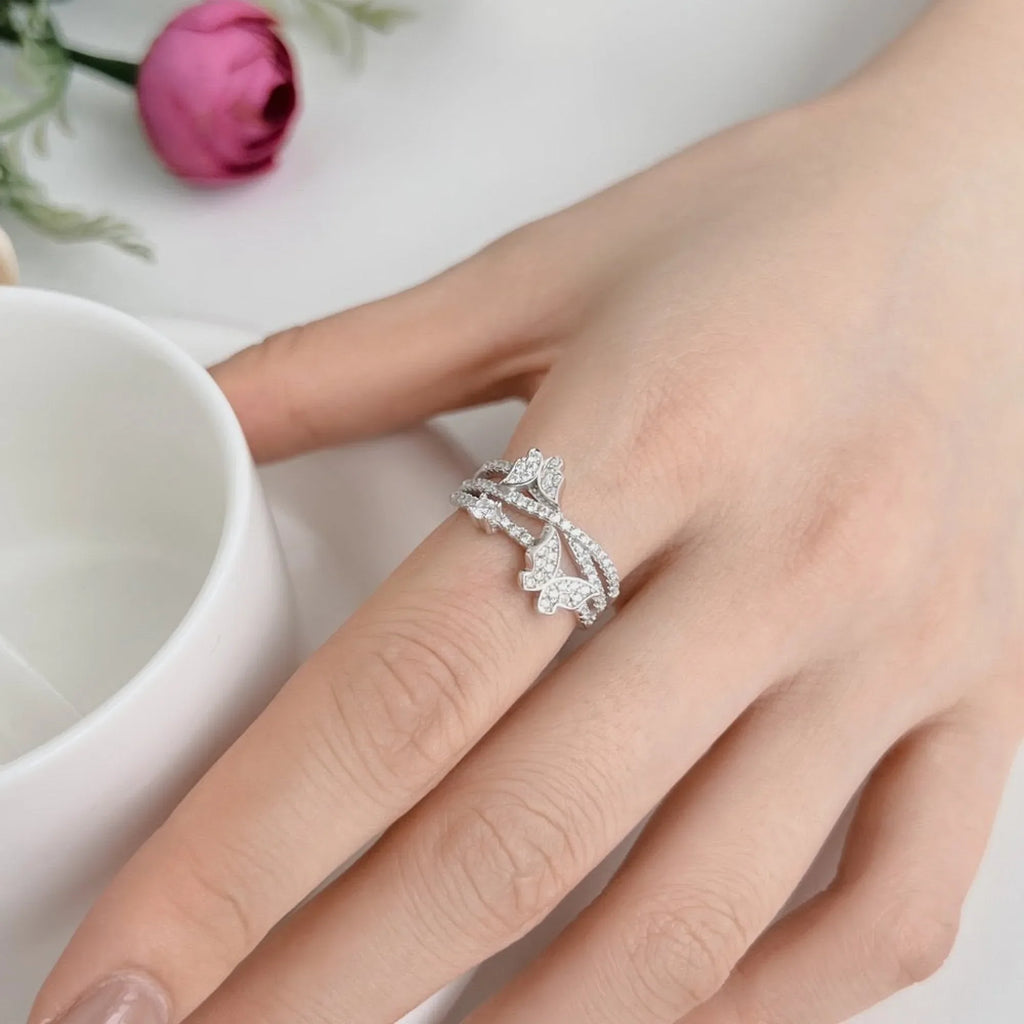 Selunyra Butterfly Silver Ring Collection ring worn on hand