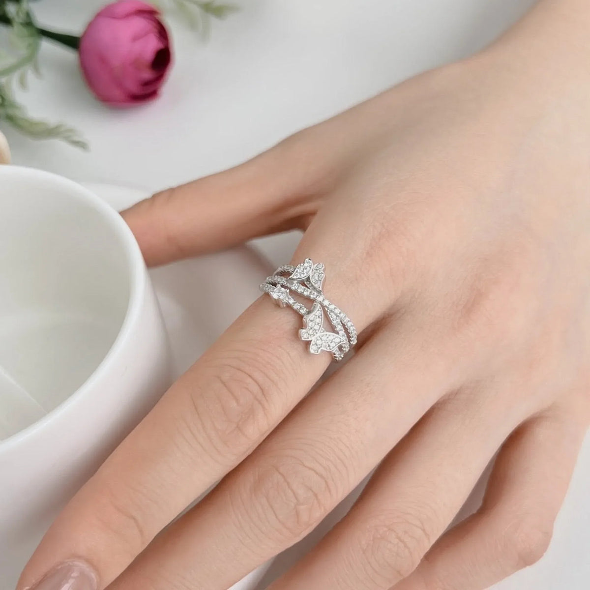 Selunyra Butterfly Silver Ring Collection ring worn on hand