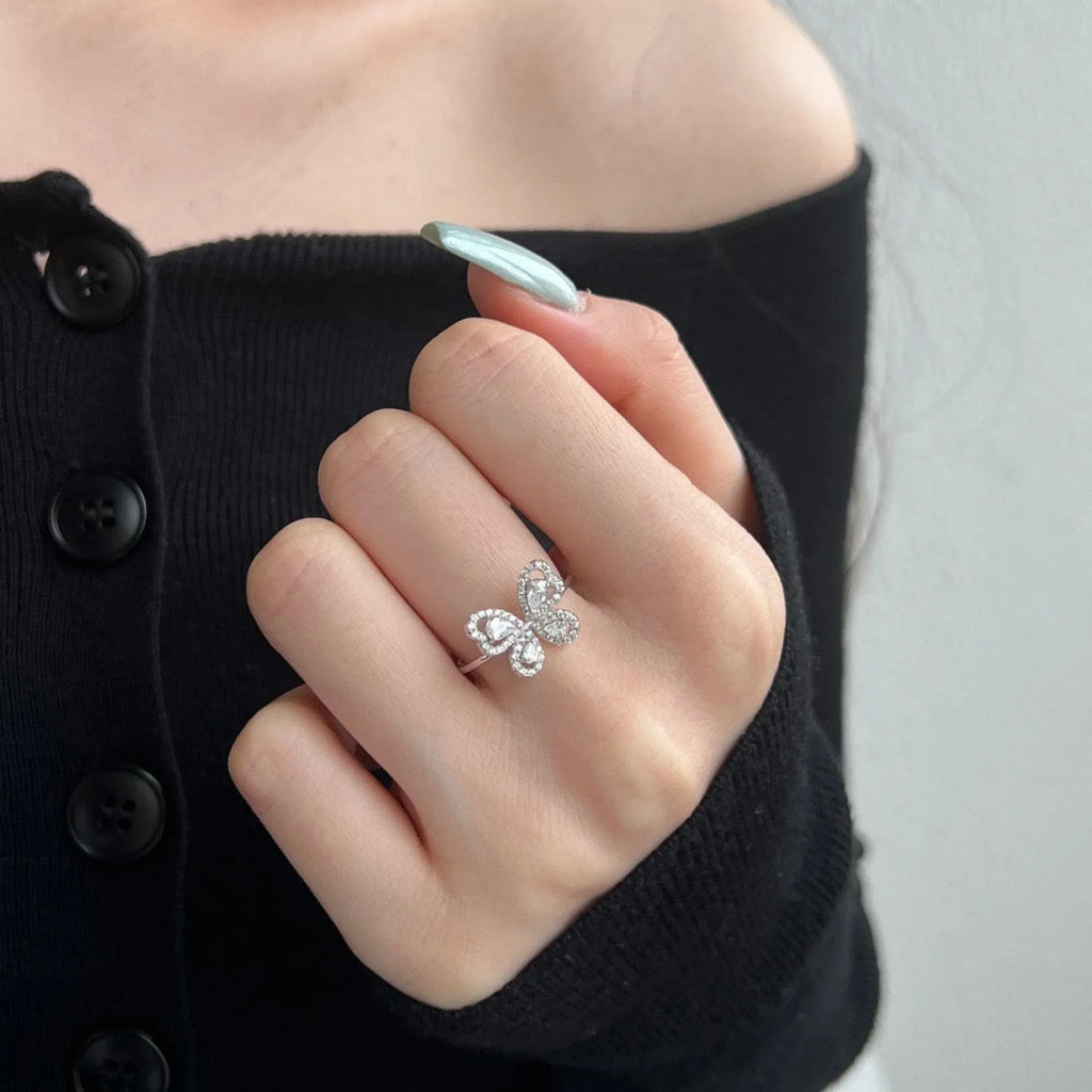 Selunyra Butterfly Silver Ring Collection butterfly ring worn on hand