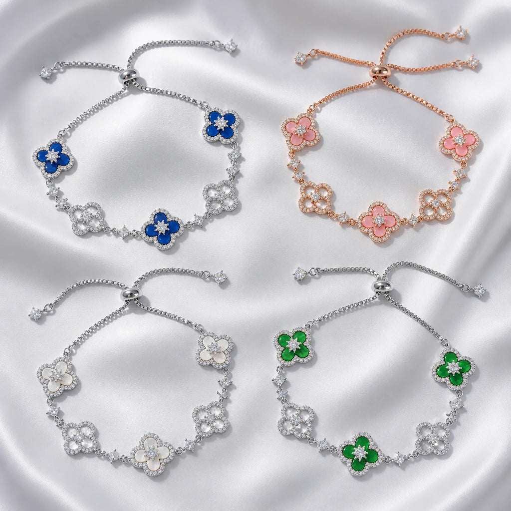 Selunyra Cleef Bracelet Collection – silver blue and green four-piece set