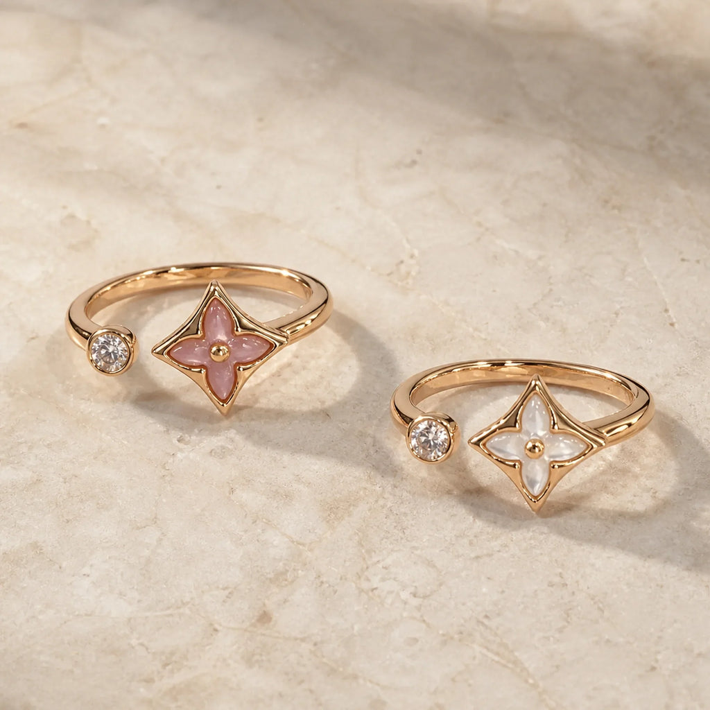 Selunyra Clover Open Ring in pink and white