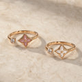 Selunyra Clover Open Ring in pink and white