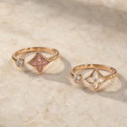 Selunyra Clover Open Ring in pink and white