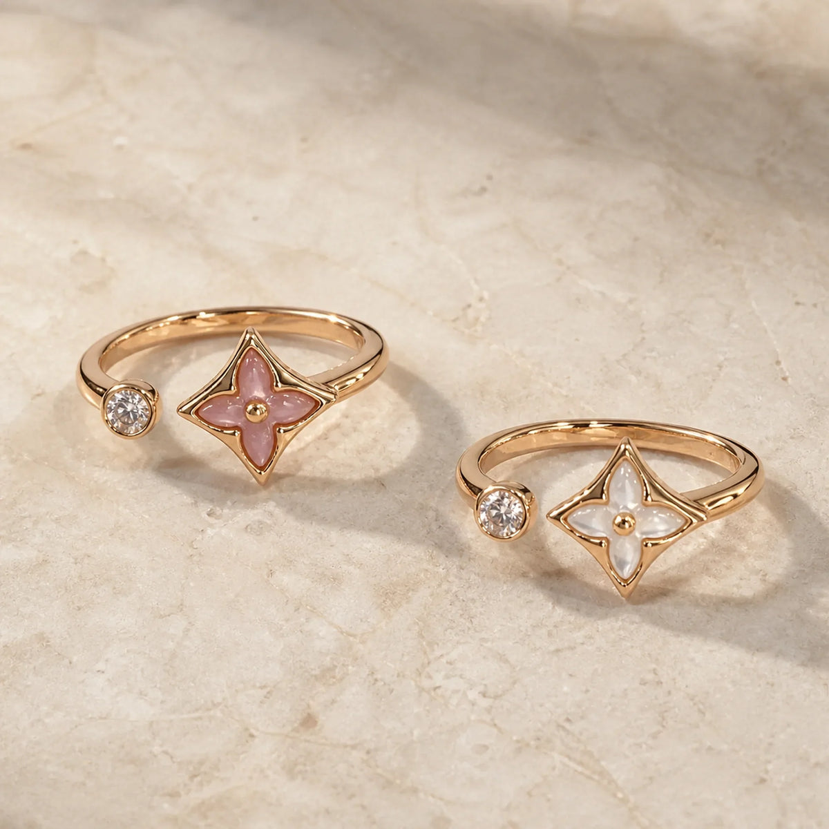 Selunyra Clover Open Ring in pink and white