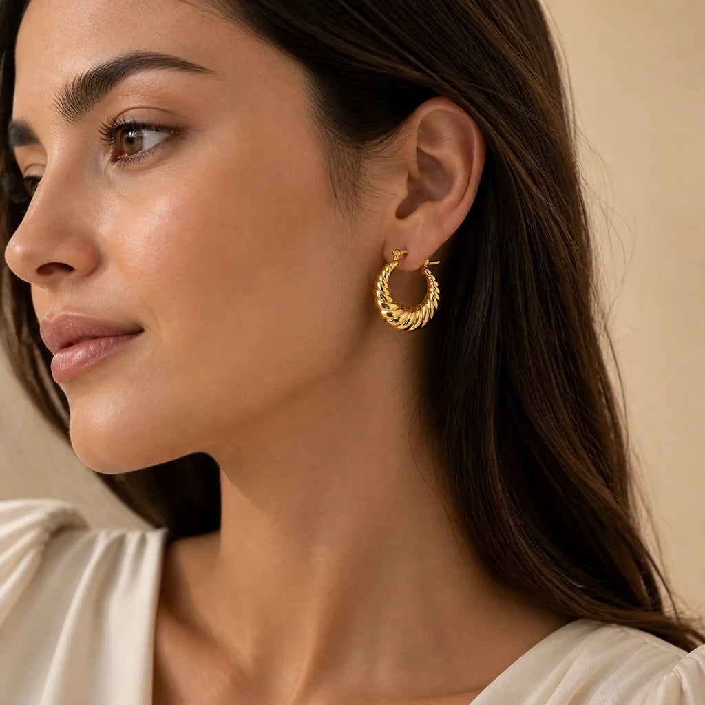 Selunyra Croissant Earring worn in a side portrait