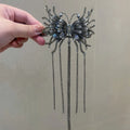 Selunyra dark butterfly tassel hairpin with five chain drops