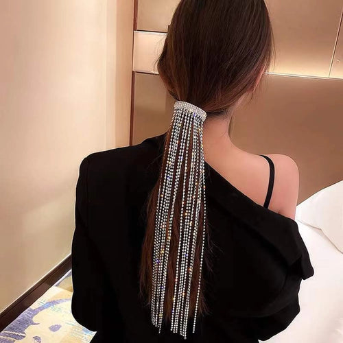 Selunyra Bright Flash Diamond Tassel Headdress worn from the rear