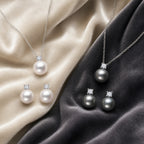 Selunyra Diana pearl necklace and stud earring sets in white and graphite gray