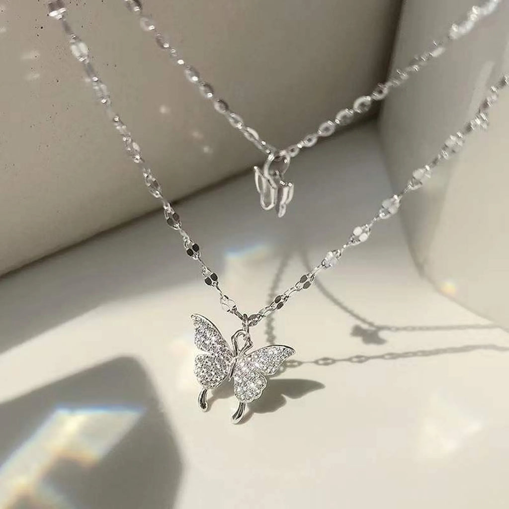 Selunyra S925 Double Butterfly Pendant Stacked Necklace product styling