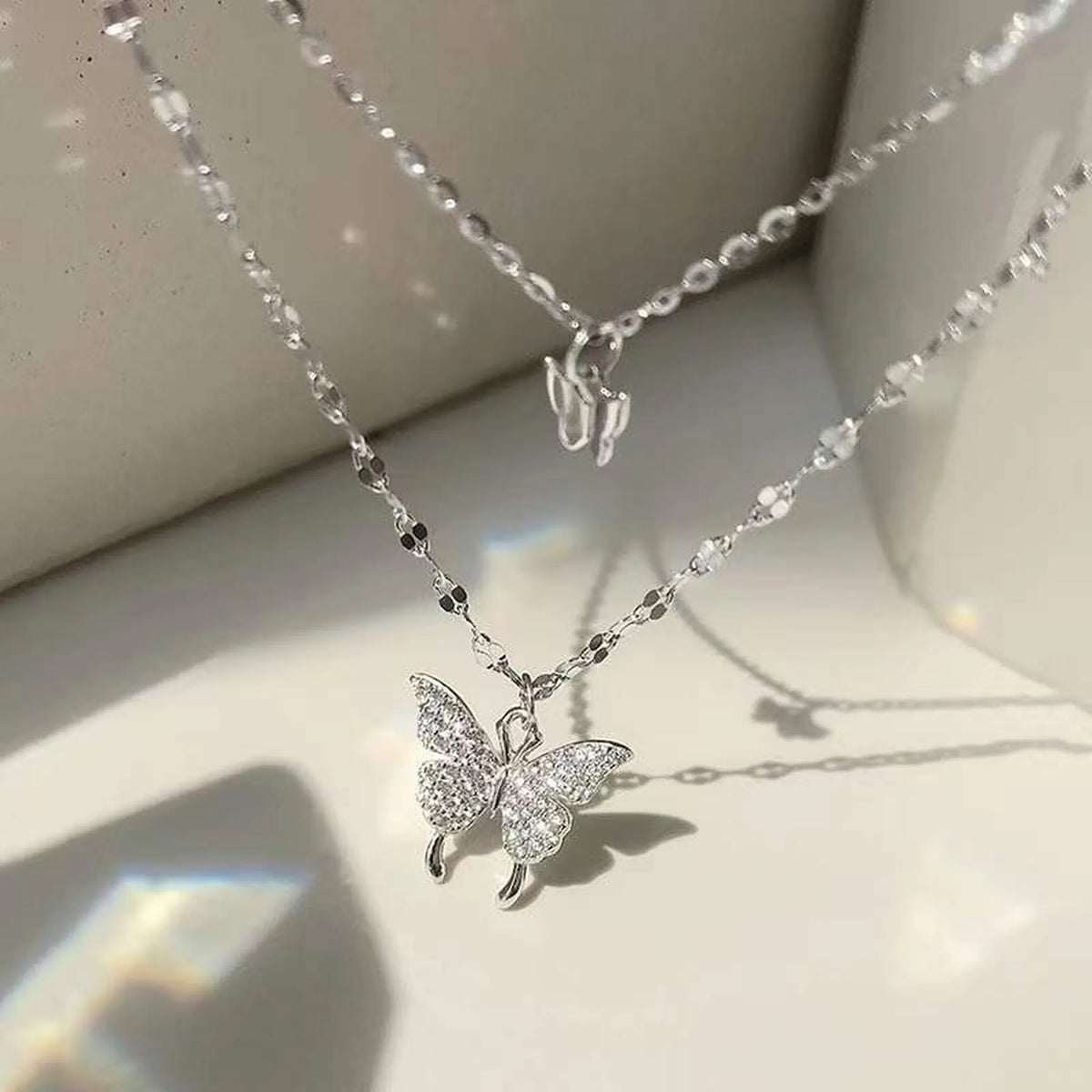 Selunyra S925 Double Butterfly Pendant Stacked Necklace product styling