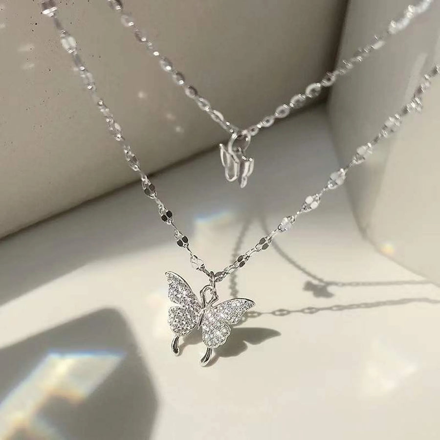 Selunyra S925 Double Butterfly Pendant Stacked Necklace product styling
