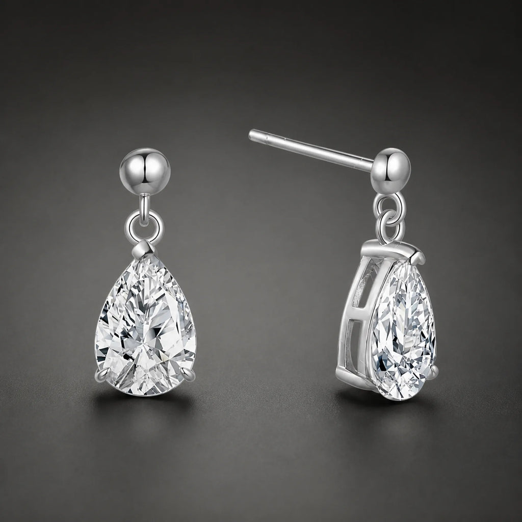 Selunyra Drop Diamond silver pear-cut earrings