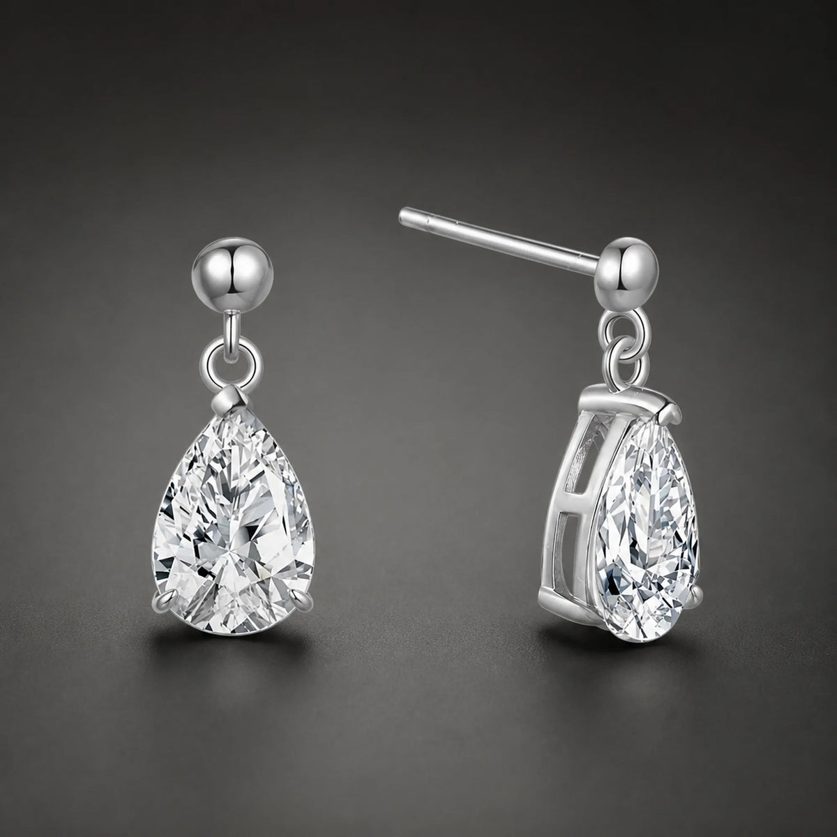Selunyra Drop Diamond silver pear-cut earrings