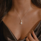Selunyra Drop Diamond necklace worn with evening styling