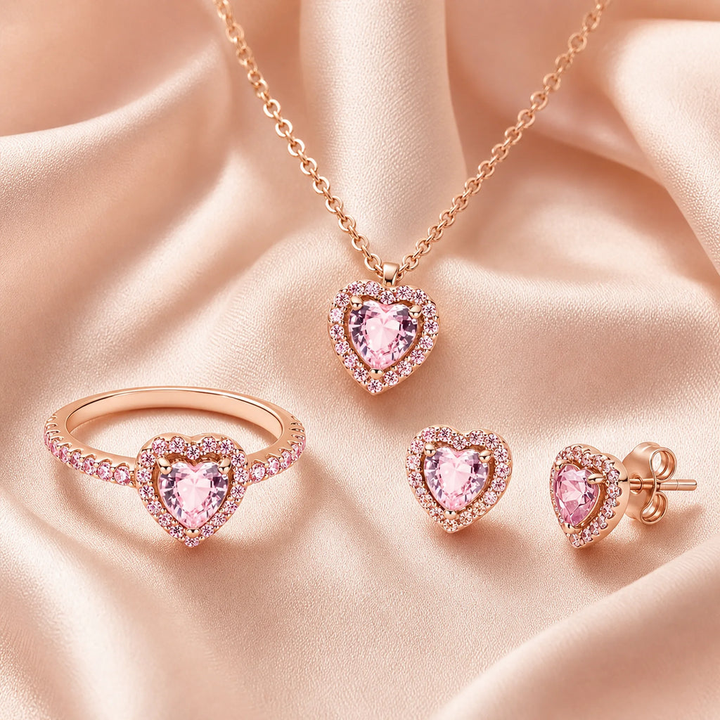 Selunyra Elevated Heart coordinated ring earrings and necklace set