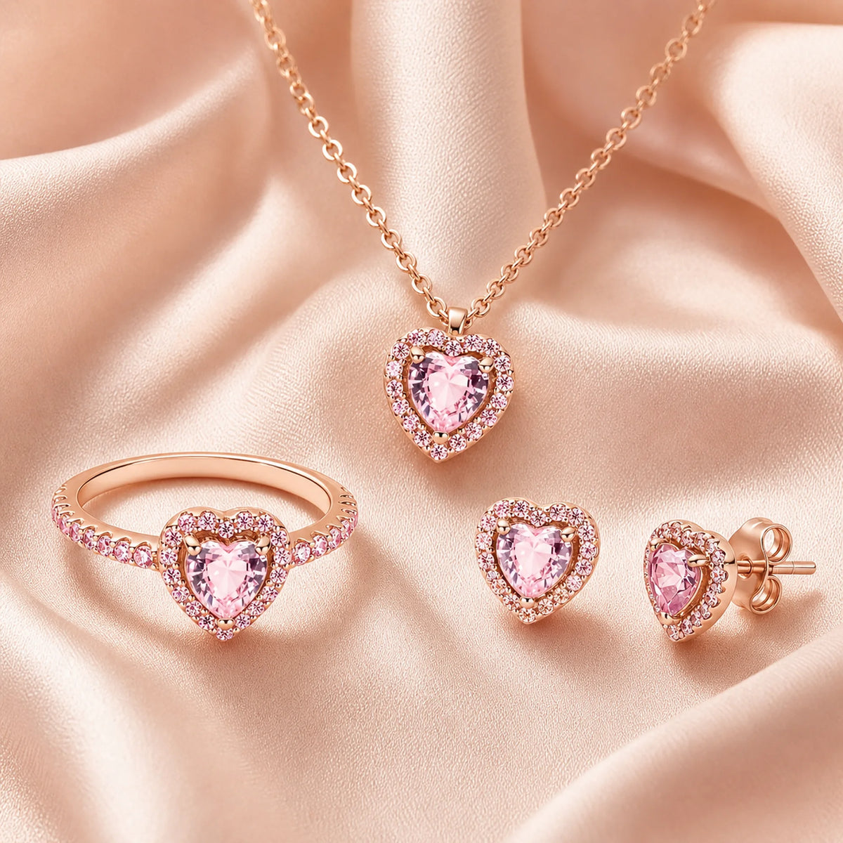 Selunyra Elevated Heart coordinated ring earrings and necklace set