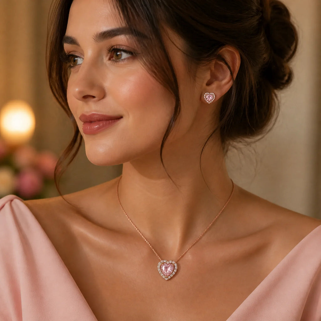 Selunyra Elevated Heart necklace and earrings worn together