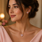 Selunyra Elevated Heart necklace and earrings worn together