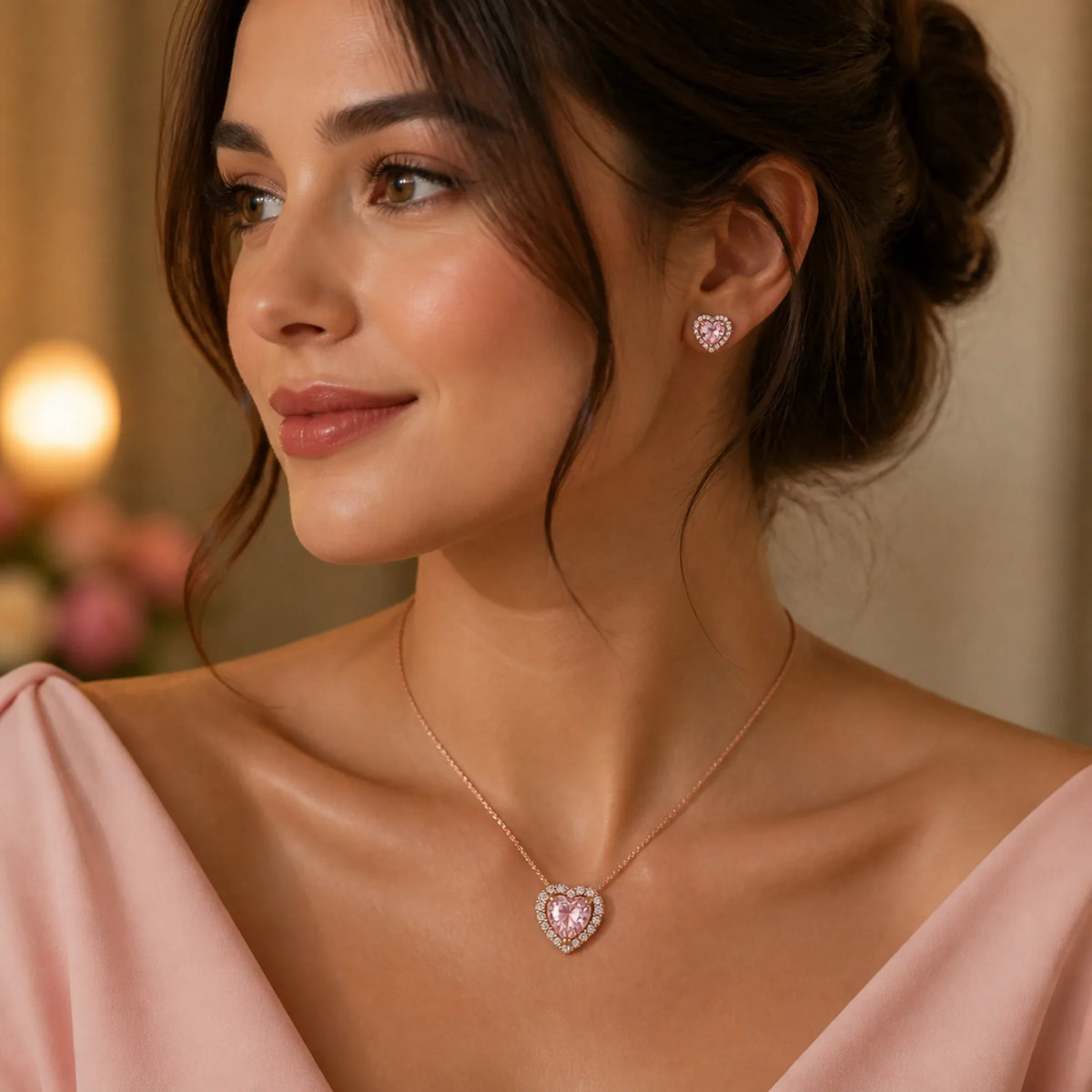 Selunyra Elevated Heart necklace and earrings worn together