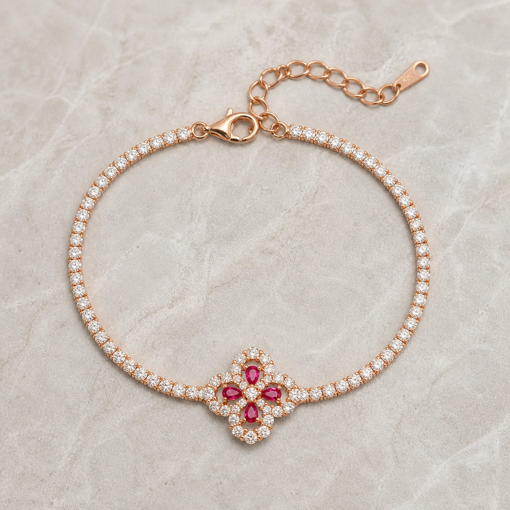 Selunyra Elisa ruby flower tennis bracelet product view