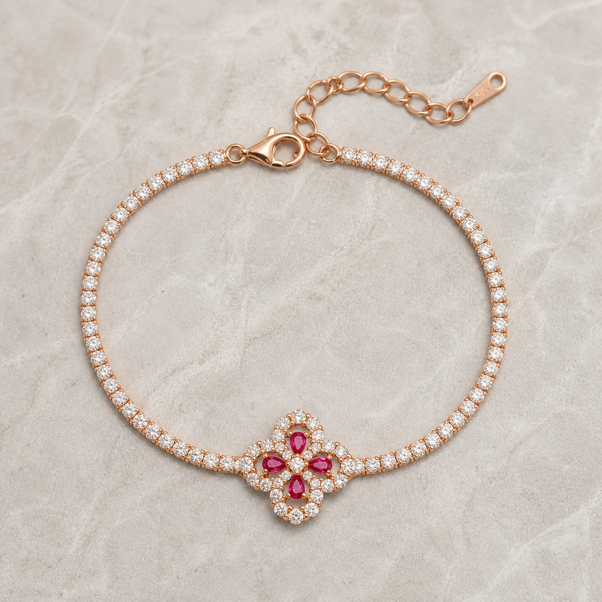 Selunyra Elisa ruby flower tennis bracelet product view