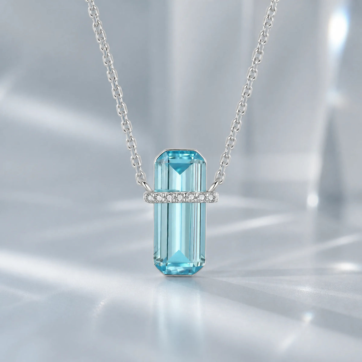 Selunyra Emerald Cut Blue D Necklace product view