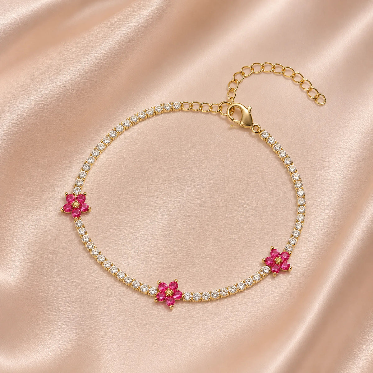 Selunyra Flower Tennis Bracelet in red – product view